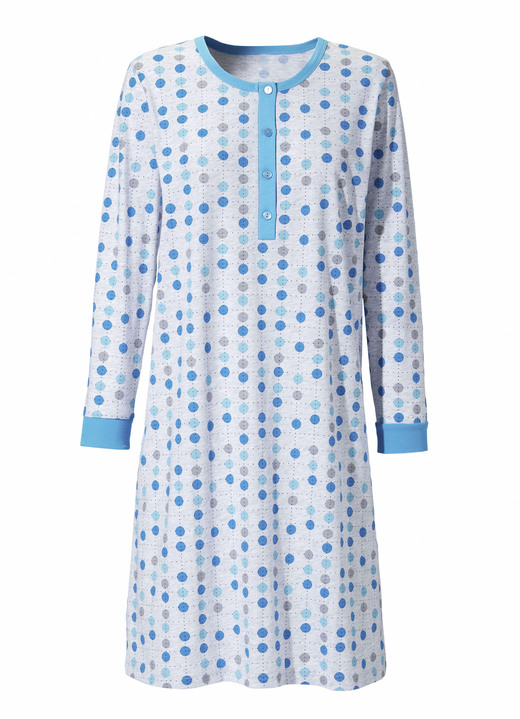 Langarm - Zweierpack Nachthemden, Langarm mit Knopfleiste und Bündchen Ansicht 2 Langarm - Zweierpack Nachthemden, Langarm mit Knopfleiste und Bündchen, in Größe 036 bis 058, in Farbe MARINE/TÜRKIS Ansicht 2
