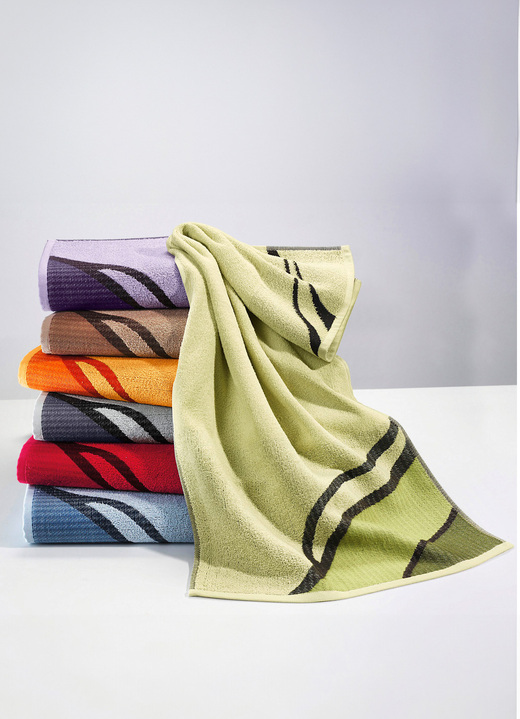 Handtücher - Frottier-Serie mit ansprechendem, diagonalem Wellen-Dessin, in Größe 200 (1 Handtuch, 50/100 cm) bis 208 (Sparset, 5-teilig), in Farbe TERRA Ansicht 2