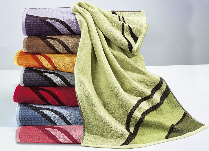 Handtücher - Frottier-Serie mit ansprechendem, diagonalem Wellen-Dessin, in Größe 200 (1 Handtuch, 50/100 cm) bis 208 (Sparset, 5-teilig), in Farbe TERRA Ansicht 1