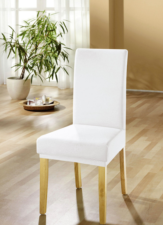 Sessel- & Sofaüberwürfe - Stuhlbezüge für alle gängigen Stuhlformen, in Größe 106 (Stuhlbezug) bis 112 (Stuhlbezug, 2er-Set), in Farbe WEISS Ansicht 1