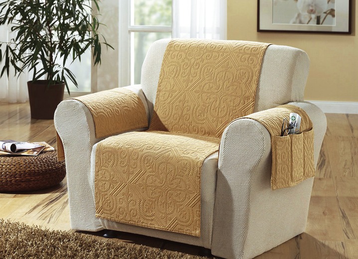 Sessel- & Sofaüberwürfe - Wohnaccessoires aus gewebtem Jacquard-Strukturgewebe, in Größe 102 (Sesselschoner, 50x200 cm) bis 914 (Überwurf, 280x210 cm), in Farbe SAND Ansicht 1
