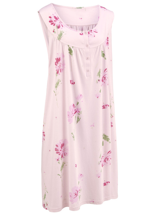 Kurzarm - Nachthemd mit breiten Trägern und Blende, in Größe 038 bis 056, in Farbe ROSA-BUNT Ansicht 2