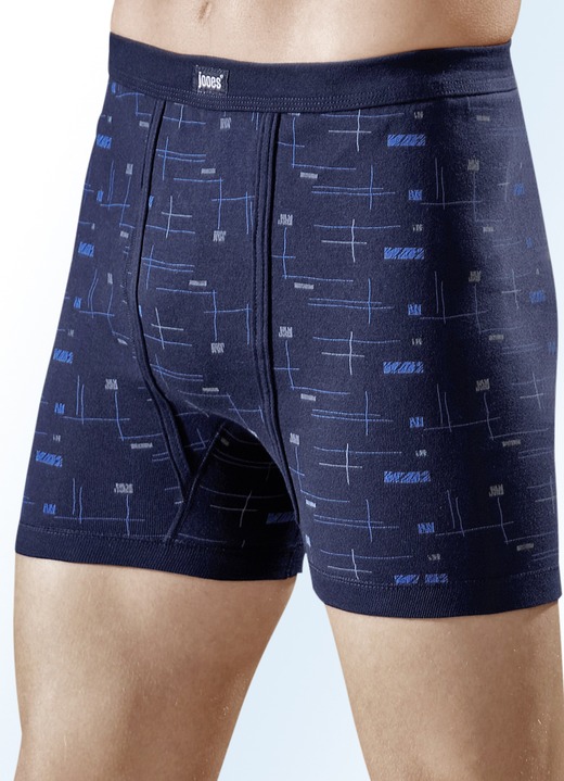 Slips & Unterhosen - Viererpack Unterhosen aus Feinripp mit Eingriff, bunt dessiniert, in Größe 005 bis 014, in Farbe 2X MARINE-BUNT, 2X HELLBLAU-BUNT