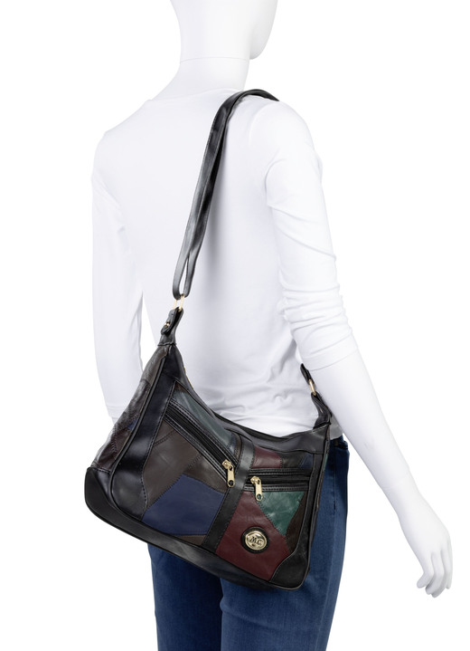 - Patchwork-Tasche aus Nappaleder mit Synthetik-Einsätzen, in Farbe SCHWARZ-MULTICOLOR Ansicht 3