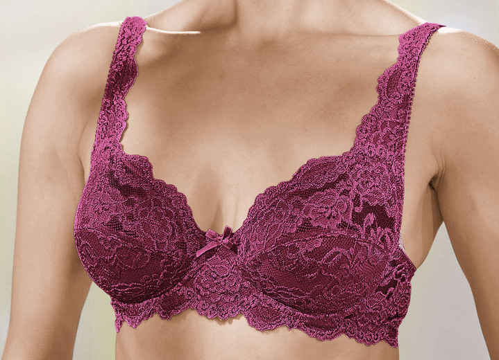 BH Doppelpack - Sassa Zweierpack Bügel-BH aus Elastikspitze, in Größe 075 bis 100, in Cup B, in Farbe 1X WEINROT, 1X PUDER Ansicht 2