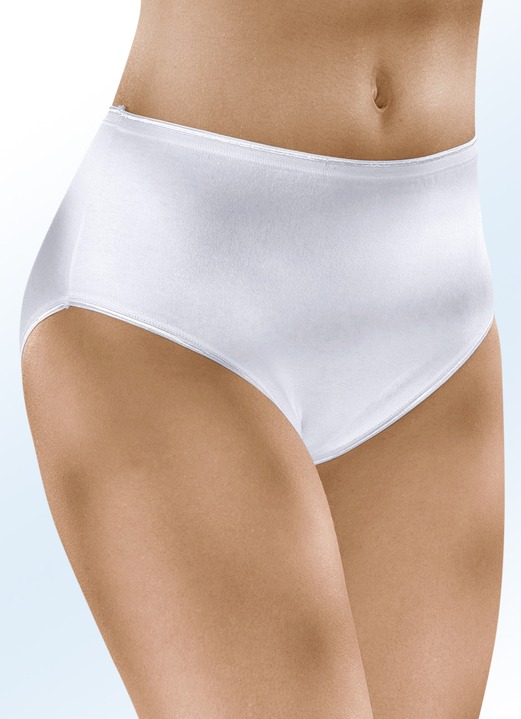 Damenmode - Fünferpack Slips mit elastischen Abschlüssen, in Größe 038 bis 060, in Farbe WEISS