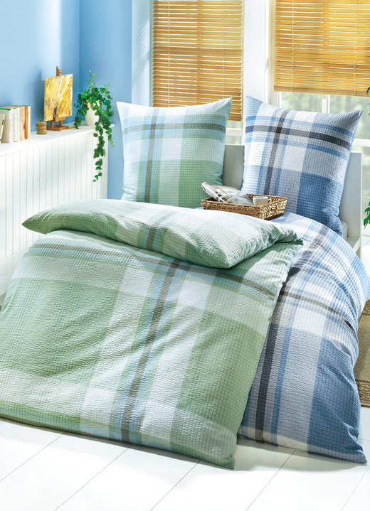 Bettwäschegarnituren - Bügelfreie Bettwäsche-Garnitur aus dem Hause Biberna, in Größe 112 (80/80 cm + 135/200 cm) bis 115 (80/80 cm + 155/220 cm), in Farbe BLAU Ansicht 4