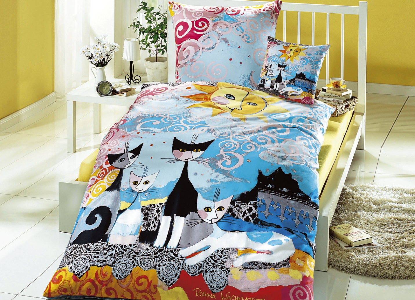 Rosina Wachtmeister Bettwäsche-Garnitur und Deko-Kissen mit Katzenmotiv