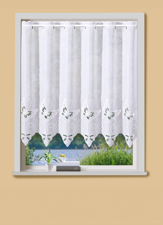 Plauener Stickerei - Hochwertiger Kurzstore mit Plauener Stickerei, in Größe 790 (45x148 cm) bis 894 (100x150 cm), in Farbe WEISS Ansicht 1