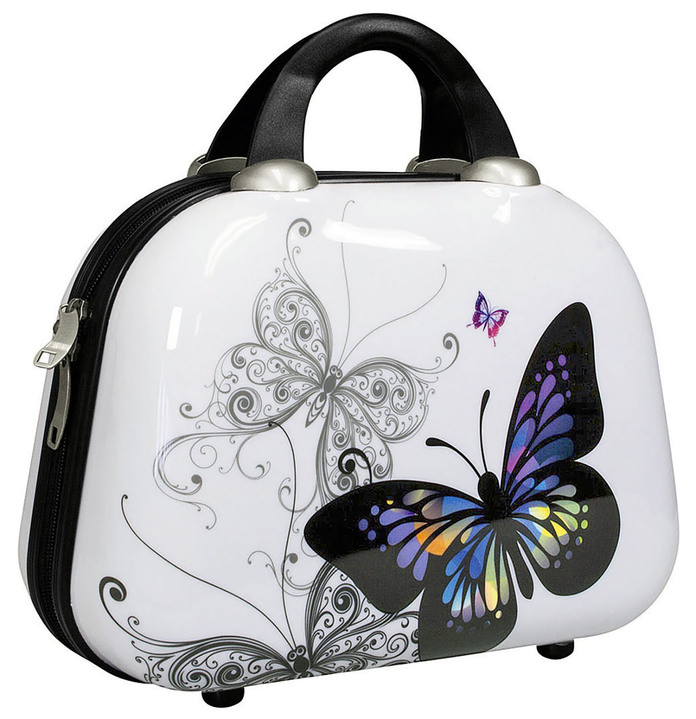 Reisegepäck - Beautycase Butterfly mit unterteiltem Innenfach, in Farbe WEISS-BUNT Ansicht 1