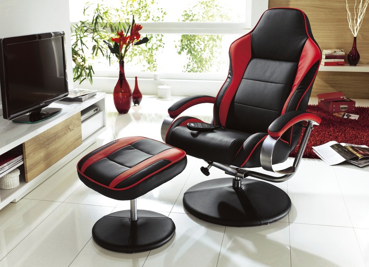 - Relax-Sessel mit Hocker in verschiedenen Ausführungen, in Farbe SCHWARZ-ROT, in Ausführung Ohne Massagefunktion