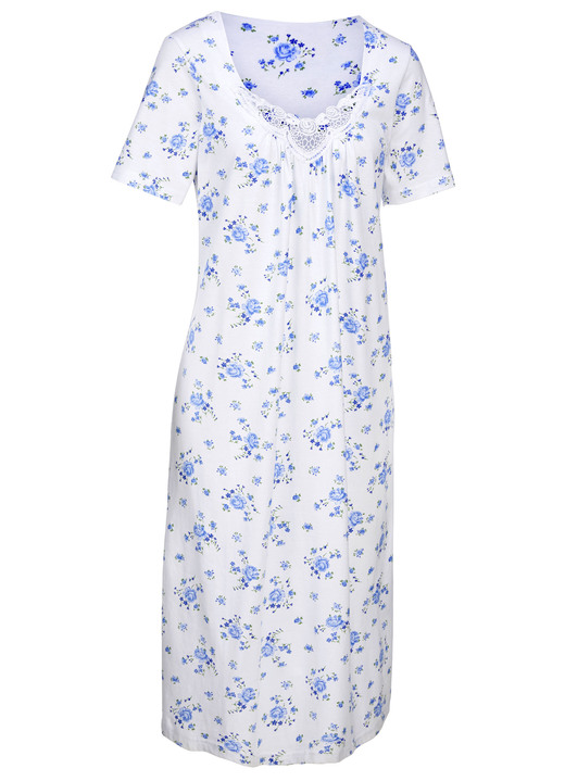 Kurzarm - Zweierpack Nachthemden mit Rundhals und Alloverdessin, in Größe 038 bis 060, in Farbe 1X WEISS-VIOLA, 1X WEISS-ROT Ansicht 5