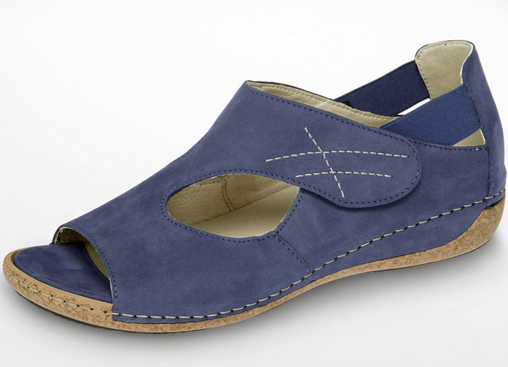 Sandaletten & Pantoletten - Waldläufer, bequeme Damen-Sandalen, Weite H, mit herausnehmbarem Fußbett, in Größe 4 1/2 bis 9, in Farbe JEANS Ansicht 1
