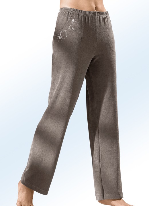 Damenmode - Hose mit hübscher Schmucksteinzier, in Größe 018 bis 056, in Farbe TAUPE Ansicht 1