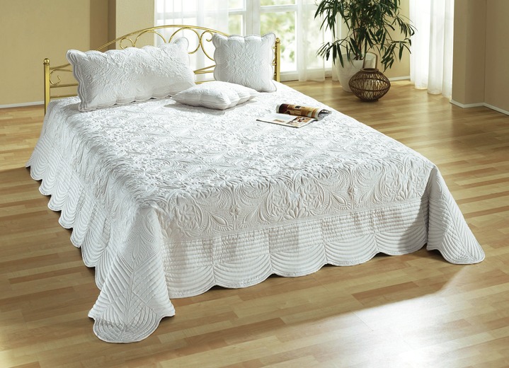 Wohnaccessoires - Satin Kissenbezüge und Tagesdecken mit Stickerei, in Größe 873 (für Einzelbett, 140x210 cm) bis 924 (1 Kissenbezug, 40x 80 cm), in Farbe CREME Ansicht 1