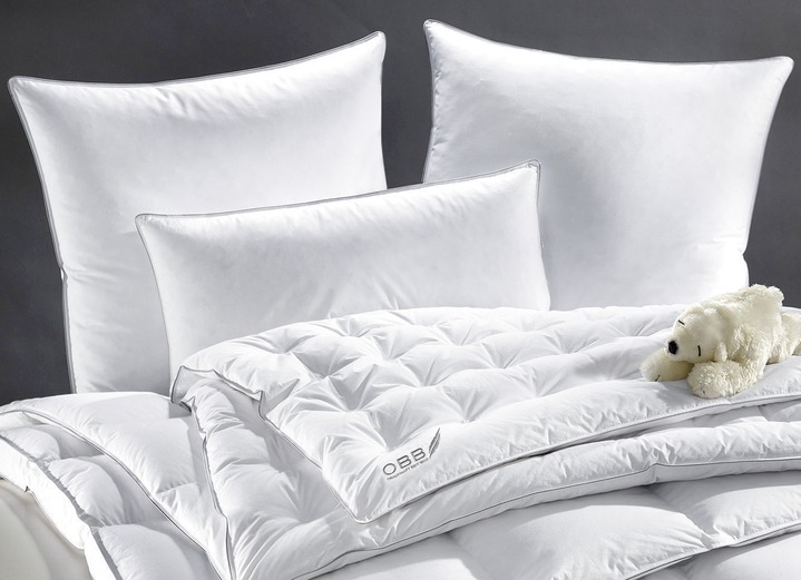 Bettwaren - OBB Kissen, gefüllt mit sibirischen Federn und Daunen, in Größe 120 (80/80 cm) bis 121 (40/80 cm), in Farbe WEIß