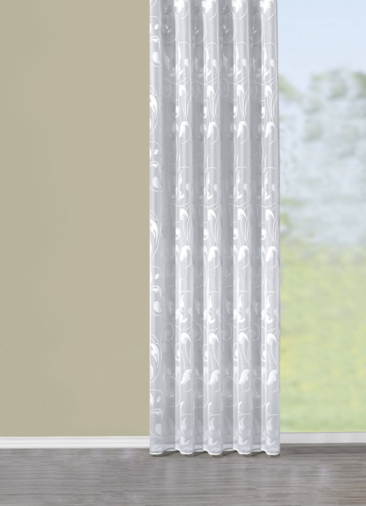 Klassisch - Leicht transparenter Store mit Rankenmotiv, in Größe 136 (H100xB300 cm) bis 283 (H245xB300 cm), in Farbe WEIß Ansicht 1