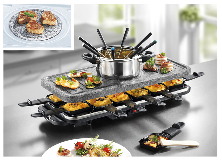 kombination aus raclette fondue heisser stein und grill elektrische kuchengerate bader