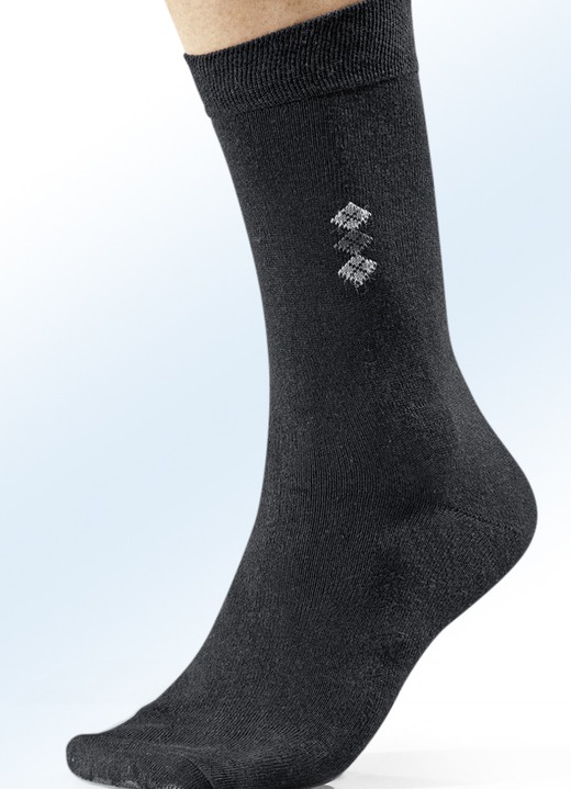 Strümpfe - Achterpack Socken mit flachgenähter Spitze, in Größe Gr. 1 (Schuhgröße 39-42) bis Gr. 3 (Schuhgröße 47-50), in Farbe 4x SCHWARZ MIT MOTIV, 4x UNI SCHWARZ Ansicht 1