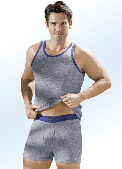 Unterhemden - Dreierpack Sportjacken aus Feinripp, uni, in Größe 005 bis 012, in Farbe 2X JEANSBLAU MELIERT, 1X INDIGO Ansicht 2