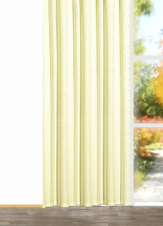 - Leicht glänzende Übergardine, in Größe 358 (H145xB140 cm) bis 456 (H245xB140 cm), in Farbe CHAMPAGNER, in Ausführung Mit Universalschienenband Ansicht 1