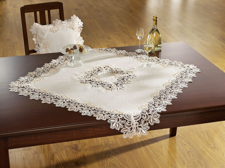 Tischdecken - Elegante Raumdekoration mit 2-farbiger Makramee-Spitze, in Größe 100 (Läufer, 30x 60 cm) bis 404 (Kissenhülle, 40x 40 cm), in Farbe CREME Ansicht 1