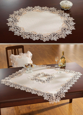 Tischdecken - Elegante Raumdekoration mit 2-farbiger Makramee-Spitze, in Größe 100 (Läufer, 30x 60 cm) bis 404 (Kissenhülle, 40x 40 cm), in Farbe CREME – Farbe CREME – Ansicht 