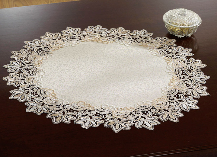 Tischdecken - Elegante Raumdekoration mit 2-farbiger Makramee-Spitze, in Größe 100 (Läufer, 30x 60 cm) bis 404 (Kissenhülle, 40x 40 cm), in Farbe CREME Ansicht 3