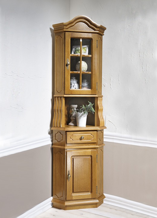 Eckvitrine mit 1 Sprossen-Glastür - Eiche Rustikal-Möbel ...