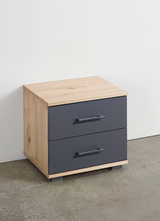 Kleinmöbel - Nachttisch in hochwertiger, stabiler Ausführung, in Farbe WEISS, in Ausführung Nachttisch mit 2 Schubladen – Farbe ARTISAN EICHE-GRAU – Ansicht 