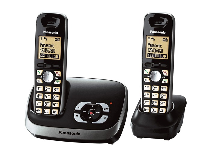 Panasonic - Einfach zu bedienendes Panasonic Großtasten-Telefon, in Farbe SCHWARZ, in Ausführung Großtasten-Telefon mit AB und zusätzlichem Mobilteil