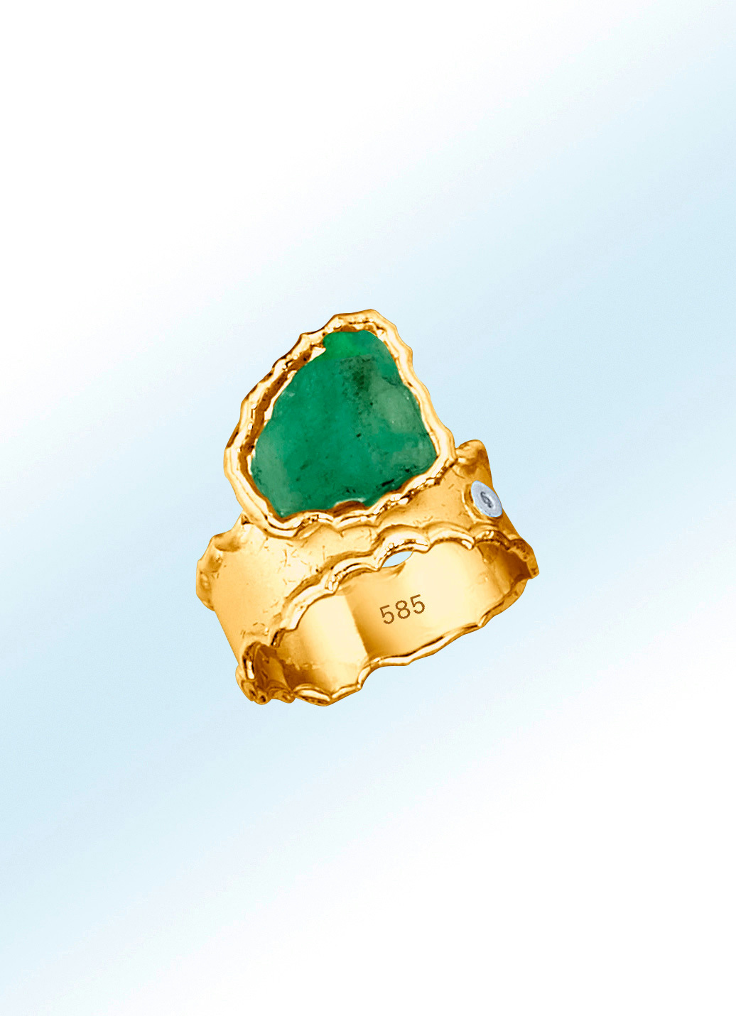 Damenring mit echt Roh-Smaragd und Diamant