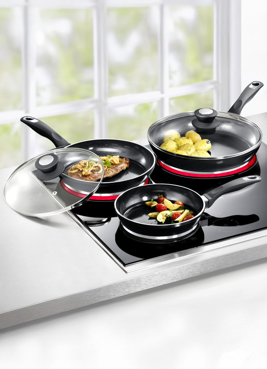 Töpfe & Pfannen - Aluguss-Profi-Pfannen-Set, 5-teilig, mit 3-facher Thermo-Keramikbeschichtung, in Farbe SCHWARZ Ansicht 1