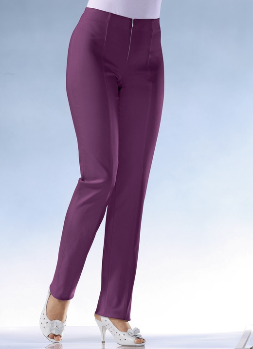 Hosen mit Knopf- und Reißverschluss - Soft-Stretch-Hose in 11 Farben, in Größe 018 bis 235, in Farbe BORDEAUX Ansicht 1