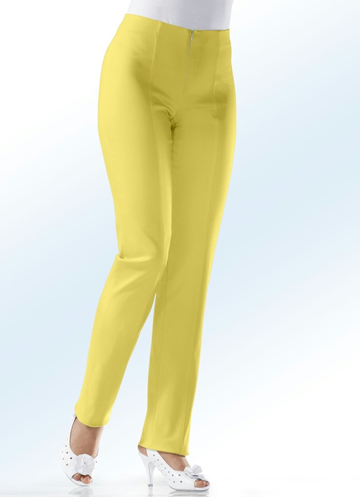 Hosen mit Knopf- und Reißverschluss - Soft-Stretch-Hose in 11 Farben, in Größe 018 bis 235, in Farbe GELB Ansicht 1