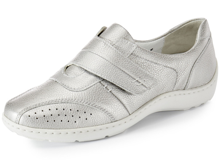 Slipper & Schnürschuhe - Waldläufer, bequeme Damen-Slipper, Weite H, mit herausnehmbarem Fußbett, in Größe 4 bis 8 1/2, in Farbe MATTSILBER Ansicht 1