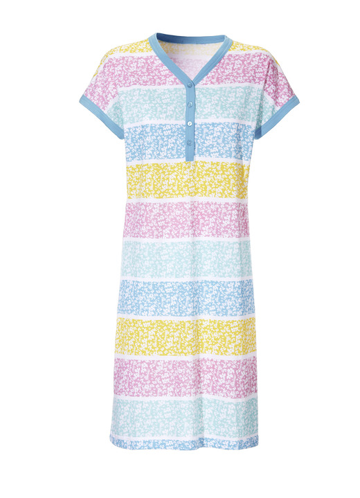 Kurzarm - Nachthemd, Kurzarm mit Knopfleiste, in Größe 036 bis 052, in Farbe TÜRKIS-BUNT Ansicht 2