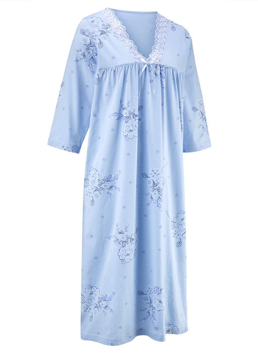 Langarm - Nachthemd, 3/4-lange Ärmel und V-Ausschnitt, in Größe 038 bis 060, in Farbe MAGNOLIE-BUNT Ansicht 3