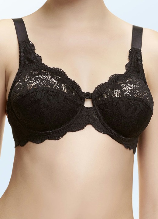 Bügel-BH - Susa Bügel-BH mit zauberhafter Elastikspitze, in Größe 075 bis 110, in Cup E, in Farbe SCHWARZ Ansicht 3