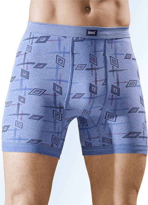 Slips & Unterhosen - Viererpack Unterhosen aus Feinripp mit Eingriff, in Größe 005 bis 014, in Farbe 2X JEANSBLAU MELIERT-BUNT, 2X GRAU MELIERT-BUNT