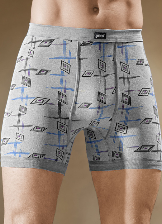 Slips & Unterhosen - Viererpack Unterhosen aus Feinripp mit Eingriff, in Größe 005 bis 014, in Farbe 2X JEANSBLAU MELIERT-BUNT, 2X GRAU MELIERT-BUNT Ansicht 2