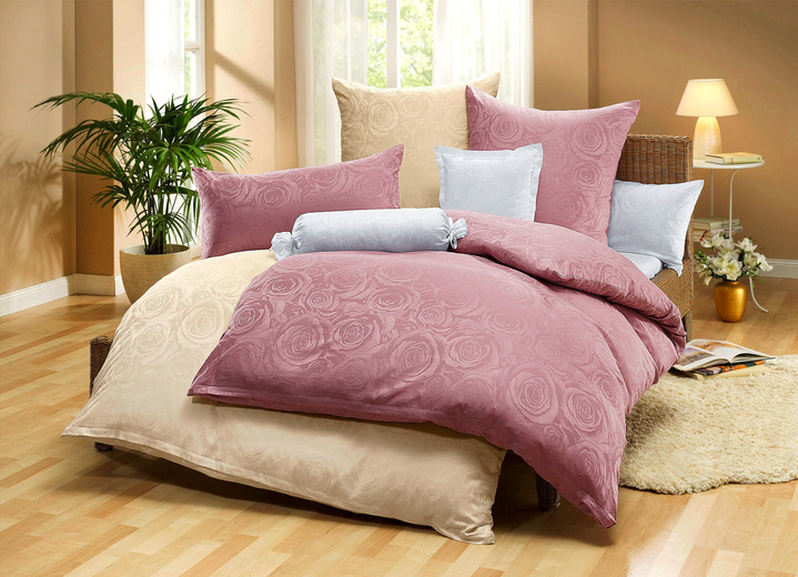 Bettwäschegarnituren - Hochwertige Damast-Bettwäsche, in Größe 112 (80/80 cm + 135/200 cm) bis 123 (Kissenbezug, 40/40 cm), in Farbe ROSÉ Ansicht 3