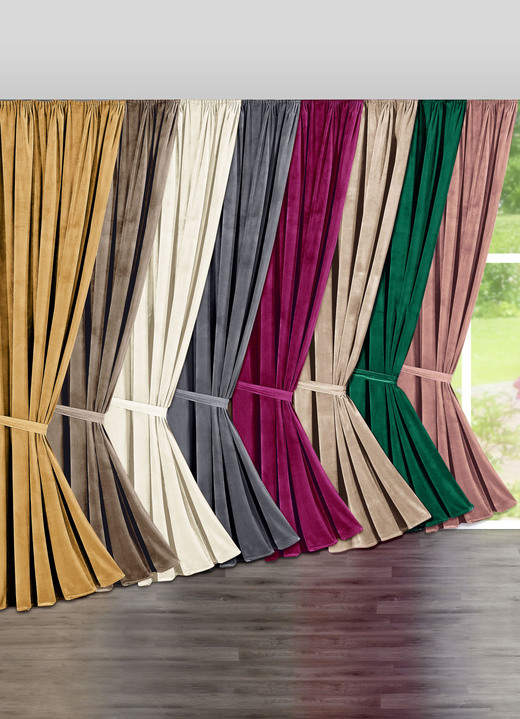 Klassisch - Verdunkelungsschal in edler Samtoptik, in Größe 364 (H150xB135 cm) bis 899 (2er-Pack Raffhalter, 80 cm), in Farbe CREME