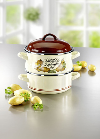 Töpfe & Pfannen - Kartoffeldämpfer aus emailliertem Stahlblech – Farbe BEIGE Töpfe & Pfannen - Kartoffeldämpfer aus emailliertem Stahlblech, in Farbe BEIGE