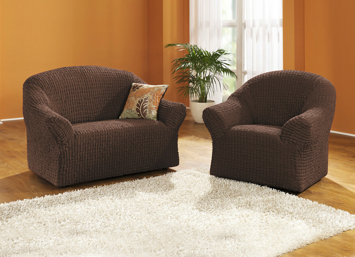 Sessel- & Sofaüberwürfe -  Bi-elastische Stretchbezüge, in Größe 101 (Sesselbezug) bis 106 (Stuhlbezug), in Farbe BRAUN Ansicht 1