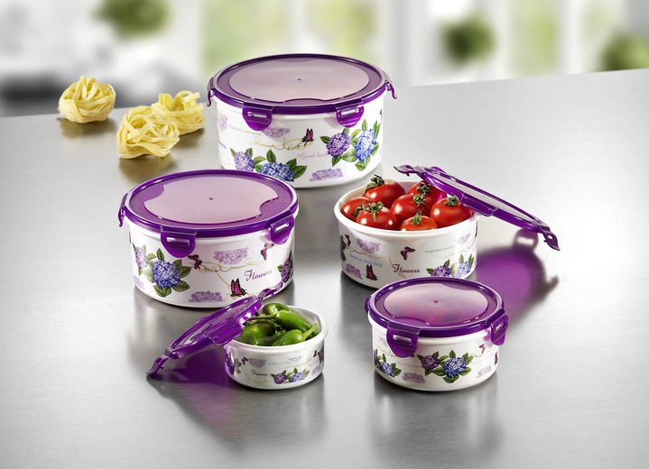 Schüsseln & Behälter - Dosen-Set, 10-teilig mit schönem Hortensien-Dekor, in Farbe HORTENSIE