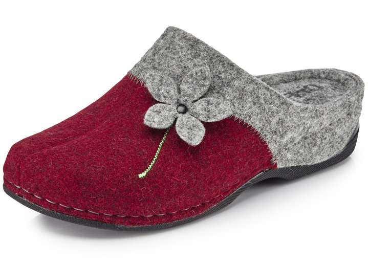 Hausschuhe - Laurina, klassische Damen-Hausschuhe, mit anatomisch geformtem Fußbett, in Größe 036 bis 042, in Farbe ROT-ANTHRAZIT Ansicht 3