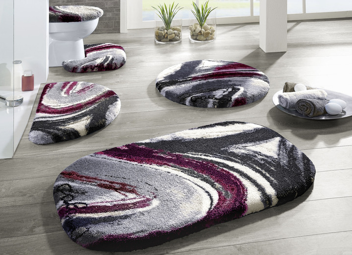 Badgarnituren - Designer-Badgarnitur in Supersoft Qualität, in Größe 100 (Vorleger halbrund, 50/ 80 cm) bis 112 (Motiv-Deckelbezug mit Kordel, 47/ 50 cm), in Farbe ROT Ansicht 3