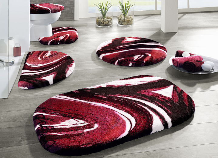Badgarnituren - Designer-Badgarnitur in Supersoft Qualität, in Größe 100 (Vorleger halbrund, 50/ 80 cm) bis 112 (Motiv-Deckelbezug mit Kordel, 47/ 50 cm), in Farbe ROT Ansicht 1