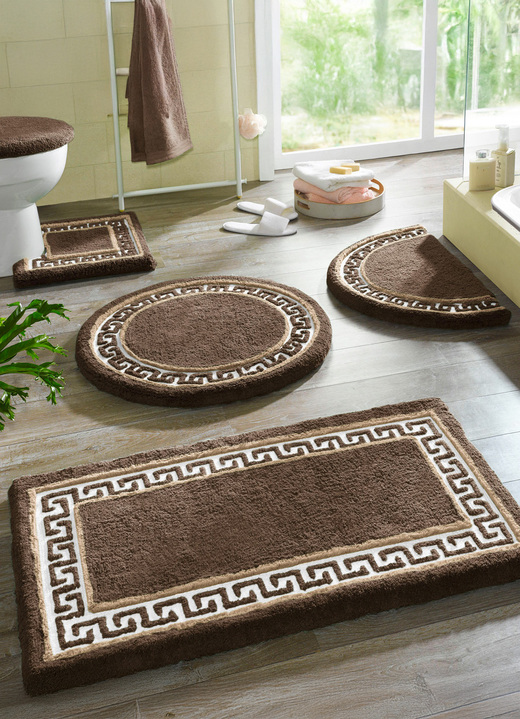 Badgarnituren - Badgarnitur mit Mäander-Bordüre Ansicht 12 Badgarnituren - Badgarnitur mit Mäander-Bordüre, in Größe 100 (Vorleger halbrund, 50/ 80 cm) bis 112 (Deckelbezug mit Kordel, 47/ 50 cm), in Farbe GRÜN Ansicht 12